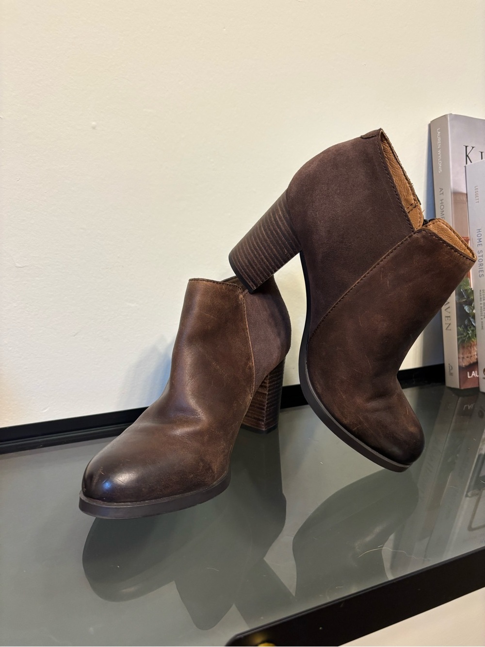 Sperry Dark Brown Leather & Suede Block Heel Ankle Boots